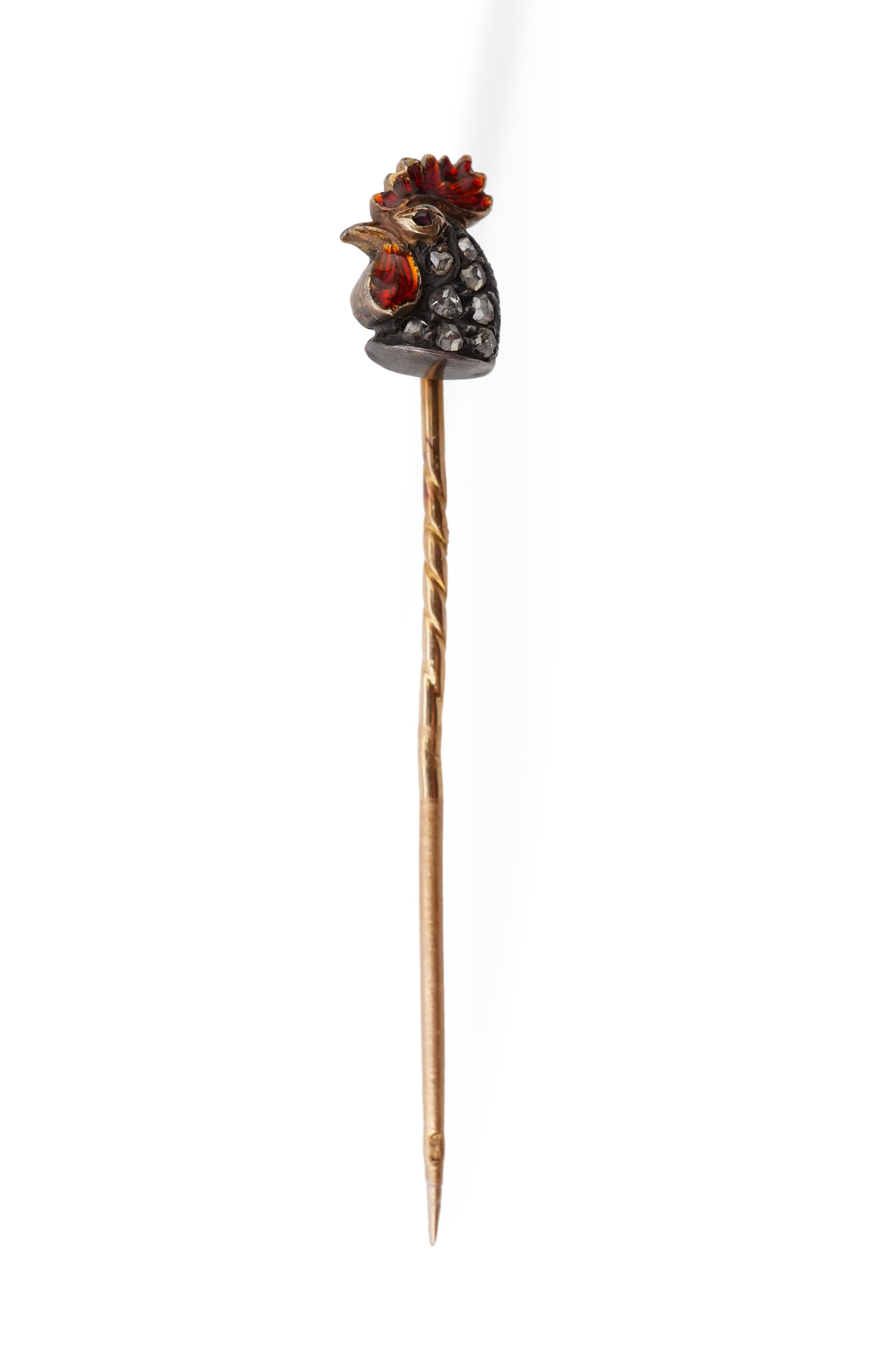 An enamel and diamond stick pin, circa 1900